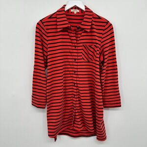 Tyler Boe Top Shirt Blouse Small Stretch Knit Button Up Preppy Statement Coastal